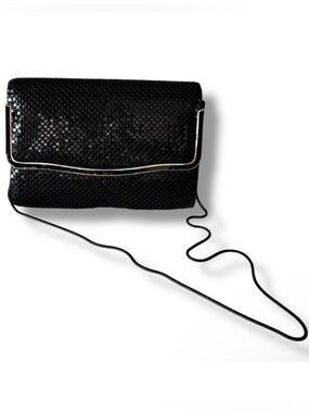 1980s Vintage Black Metal Mesh Envelope Clutch Convertible Chain Evening Bag